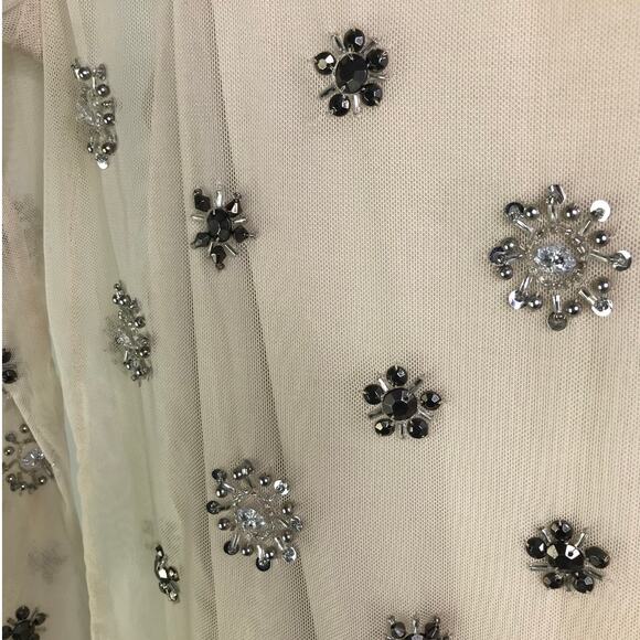 Ann Taylor Top Womens Size XS Cream Nude Mesh W/Gems - Picture 8 of 10